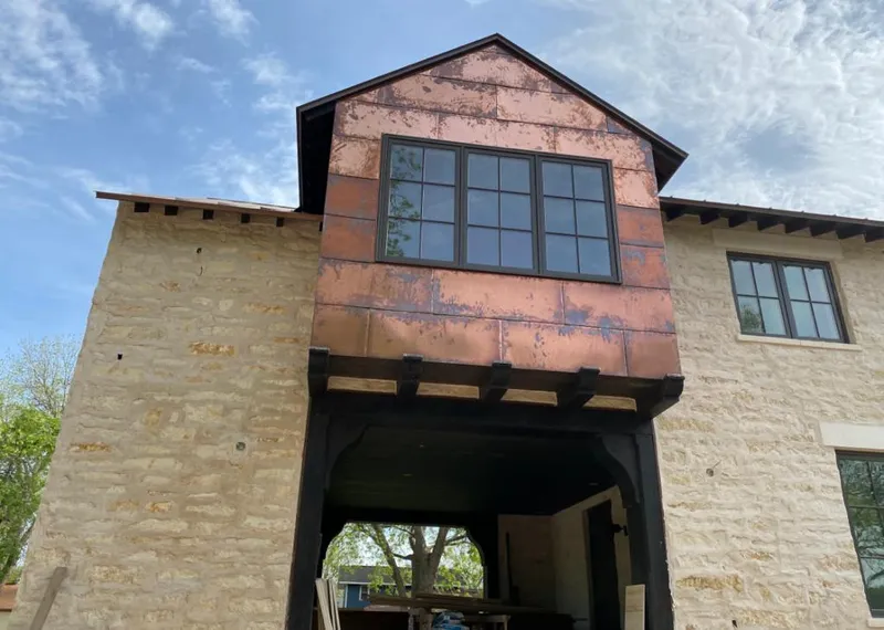 Copper metal panel facade on a stone building for Metal Roof Coating in Contra Costa Centre